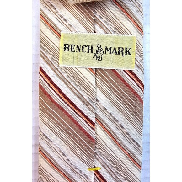 Vtg Benchmark Striped Tie Beige & Rust Brown 100% Polyester Mens Classic Width - Picture 4 of 7